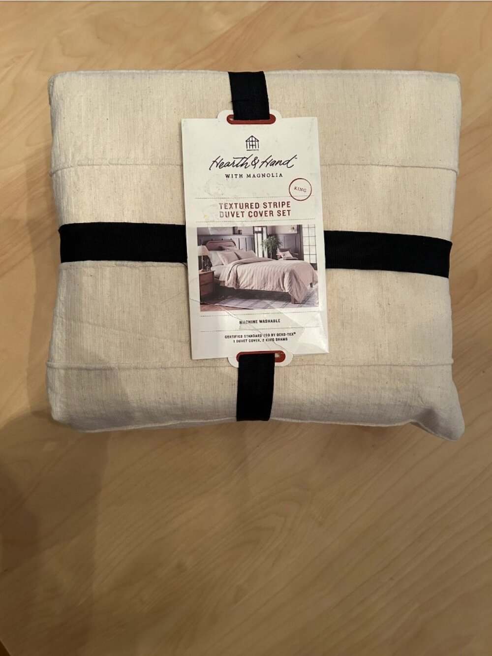 Hearth & Hand textured Stripe Duvet Cover Set Cotton/Linen King